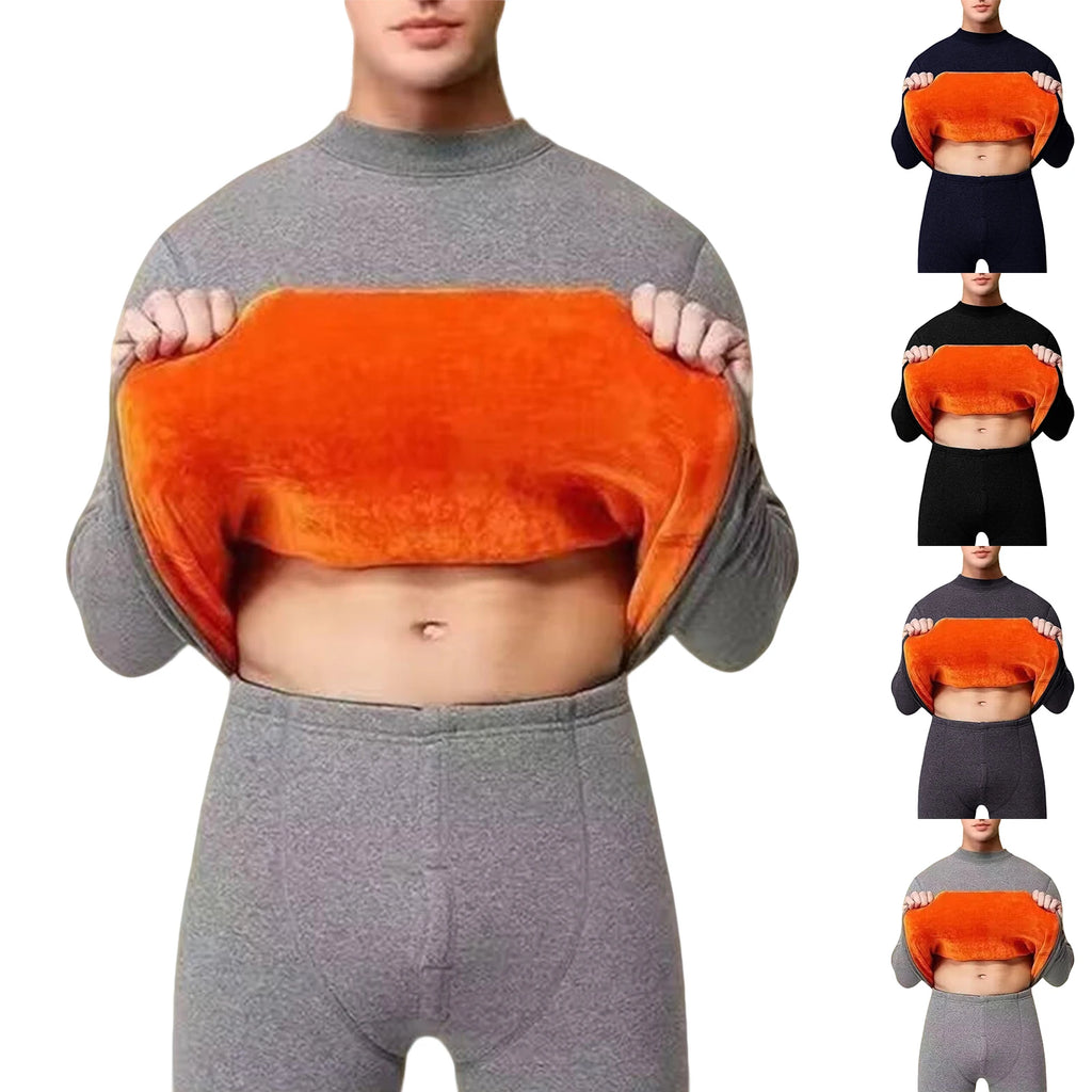 Men's Winter Thermal Underwear Set Thickened Fleece Warm Cozy Long Sleeve Tops and Pants Outdoor Travel Ski Warm Clothing Set