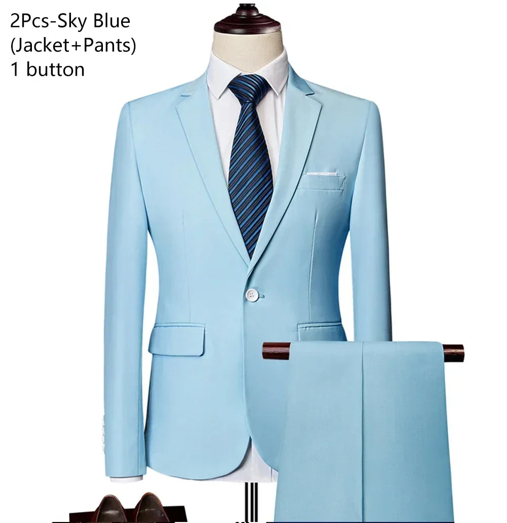 Elegant Suits For Men 3 Pieces 2 Set Fashion Classic Casual Full Jackets Vest Pants Blazers Outfit 2026 Formal Costume