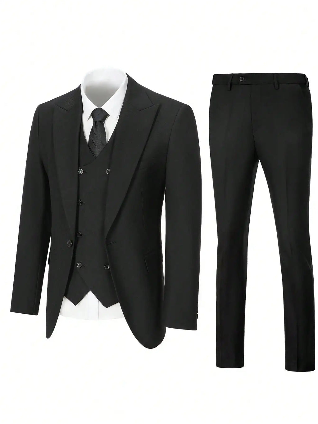 Herrenanzug, 3-teiliges Anzugset für Herren, elegant, unifarben, modisch, Slim Fit, mit zweireihigem Sakko, Weste und Hose, Businesslook