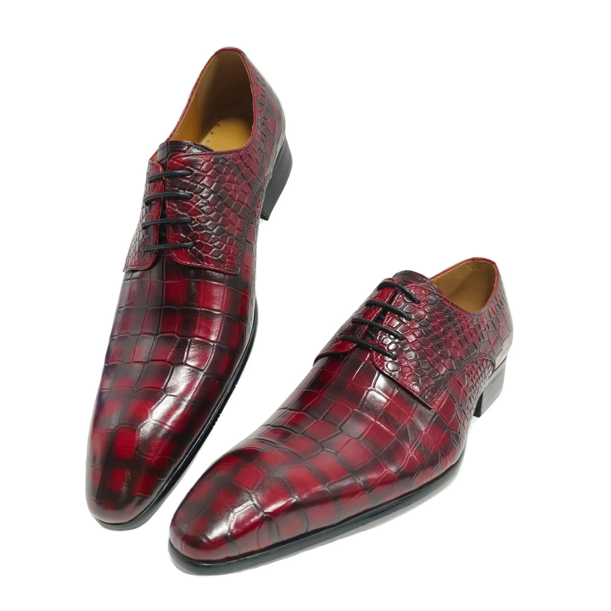 Wedding Evening Dress Shoes For Men Luxury Lace Up Oxfords Derby Shoes Customized Genuine Leather Show Party Fashion Shoe Red