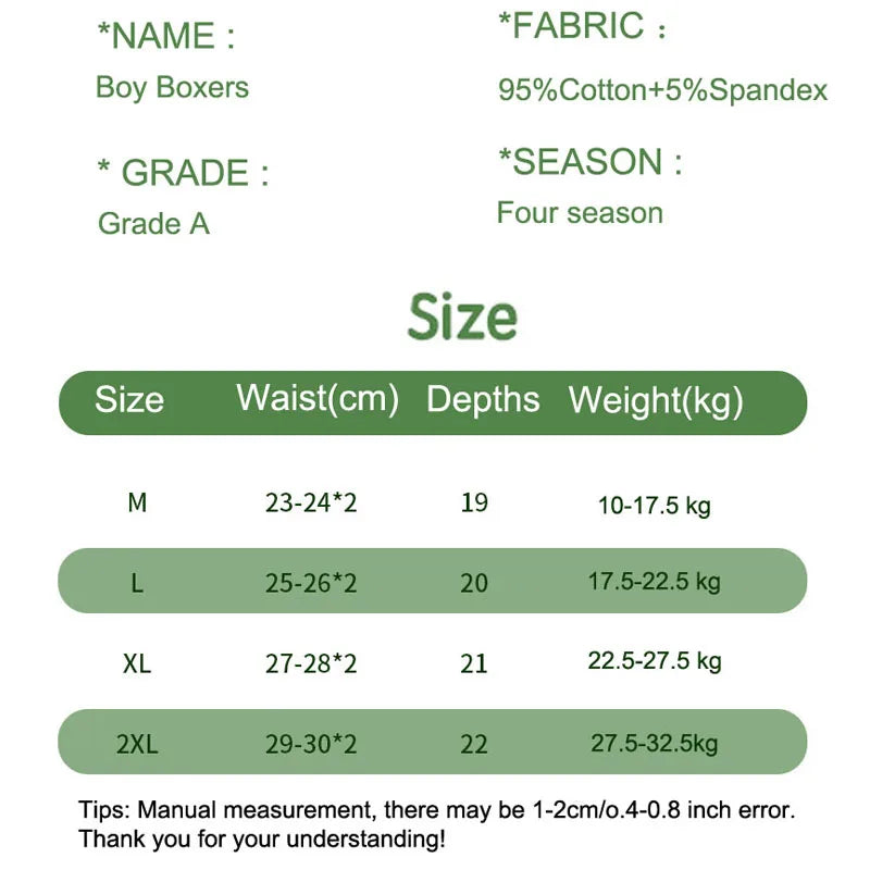 4-Piece Boys Boxer Shorts Cotton Comfortable Wear Breathable Children Underwear Cool Dinosaur Print Pattern Kids Boxer Briefs