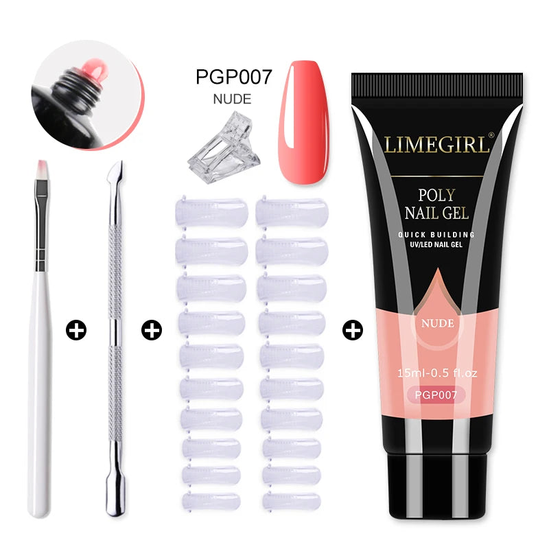 LIMEGIRL  Poly Nail Gel Set Manicure Set Gel Cuticle Pusher Finger Extend Mold Nail Kit All For Quick Extension Manicure Set