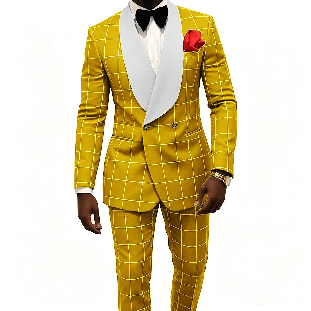 Men's Suit – Plaid Fabric, Groom's Tailcoat for Weddings, Classic Custom 2-Piece Suit (Jacket & Trousers)