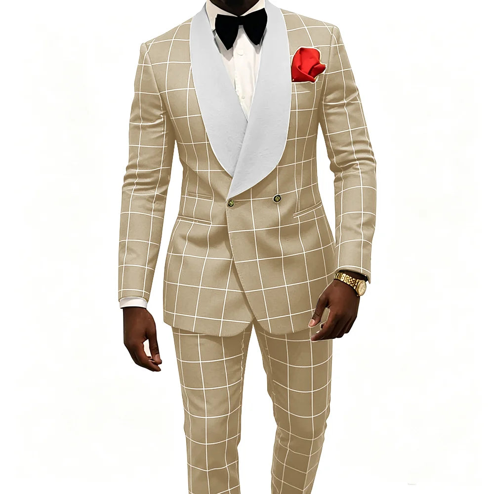 Men's Suit – Plaid Fabric, Groom's Tailcoat for Weddings, Classic Custom 2-Piece Suit (Jacket & Trousers)