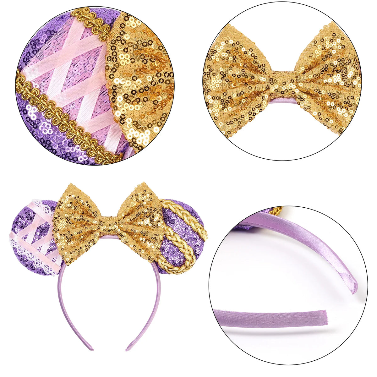 Cute Cartoon Hair Accessories for Girls Chameleon Sunflower Ears Hairbands Women Tangled Head Bands Kids Sequins 5"Bow Headwear