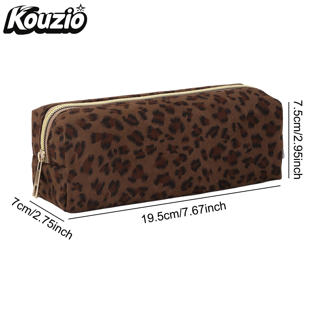Vintage Leopard Print Suede Pencil Case, Aesthetic School Stationery Bag for Students - KOUZIO