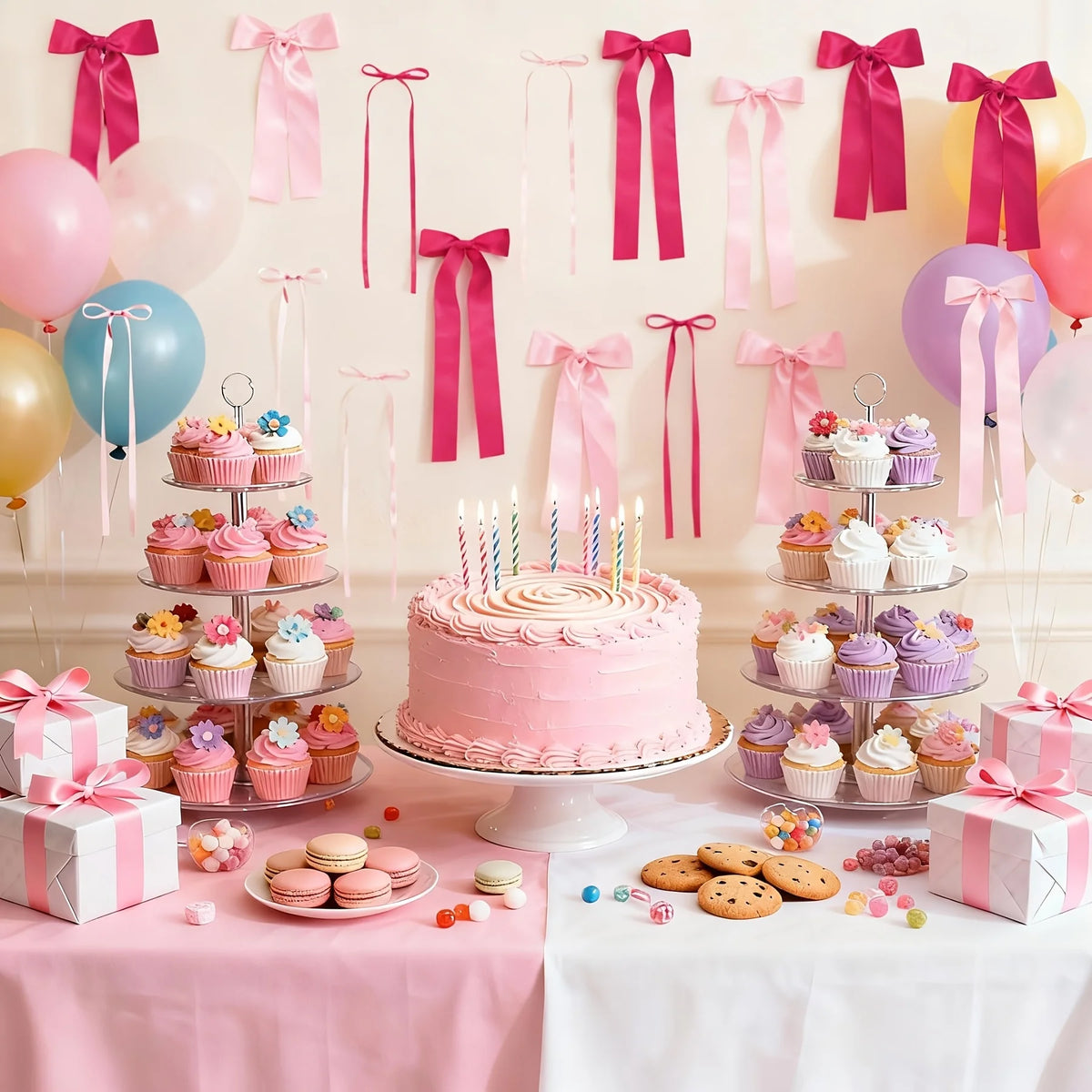 24-Piece Set of Pink Bow Wall Decorations DIY Bow Garland Suitable for Photo Backgrounds, Birthday Decorations, Room and Bedroom Arrangements, Weddings, Baby Showers, Bachelor Parties, Etc. (Pink and Rose Red)