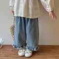 Kids Jeans Girls New 2024 Spring  Autumn Childrens Fashion Casual Wide-leg Pants Lace Princess Sweet and Lovely