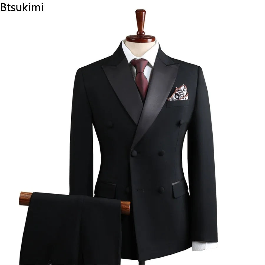 Groom's Wedding Suit Stylish and Atmospheric Formal Dress New Men's Business Double Breasted Suit High-quality Male 2-piece Set