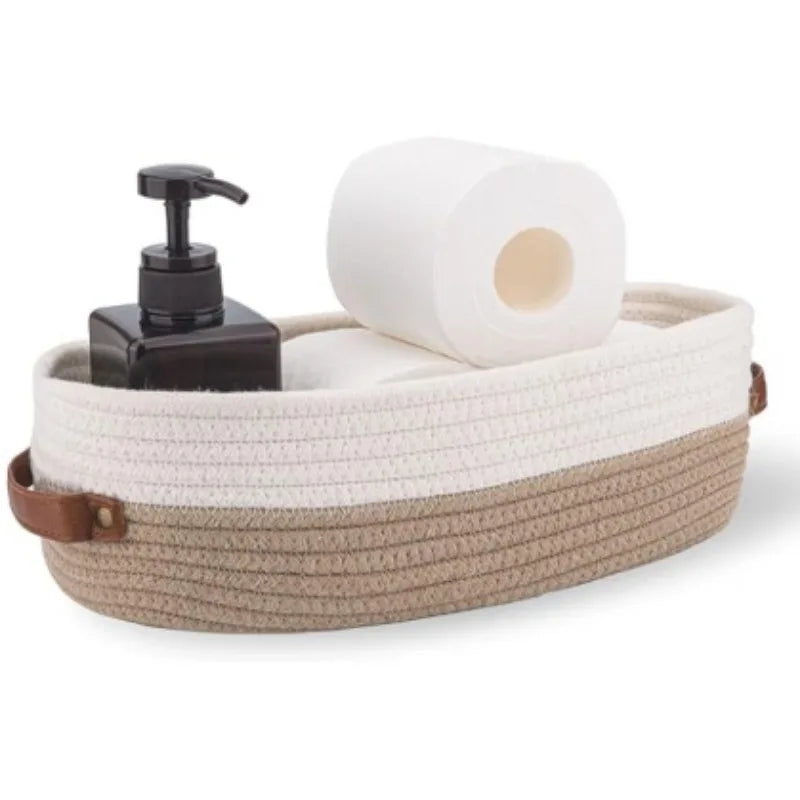 Bathroom Storage Basket, Oval Woven Multifunctional Desktop Organizer, Toilet Paper Holder, Toy Storage Basket