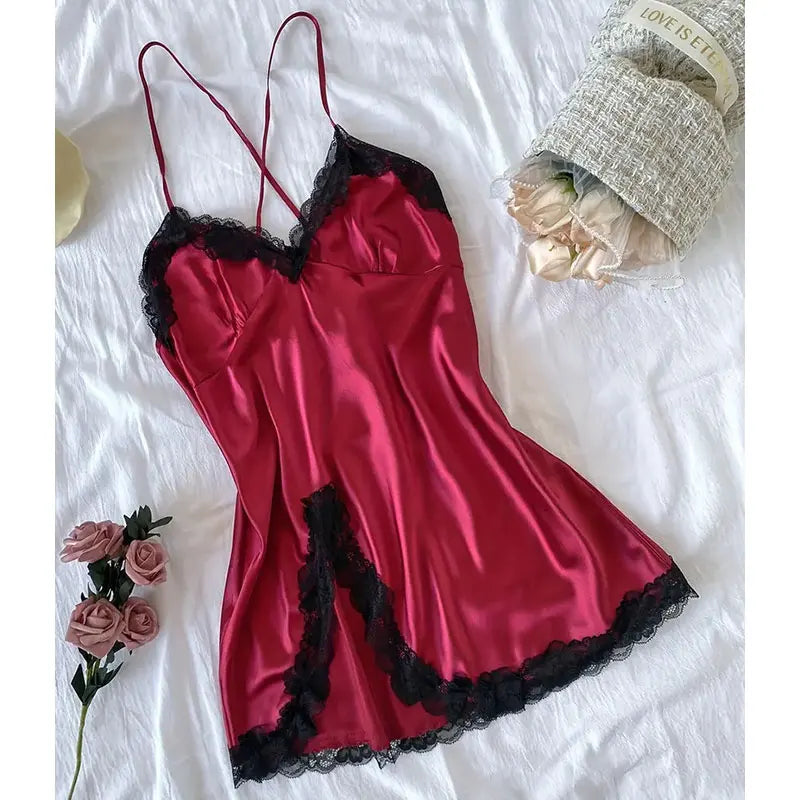 Erotic Nightdress Clothe Women Nightgowns Sexy Nightwear Lace Patchwork Lingerie Nighty Sleepwear Wedding Satin Dress Sleep Wear