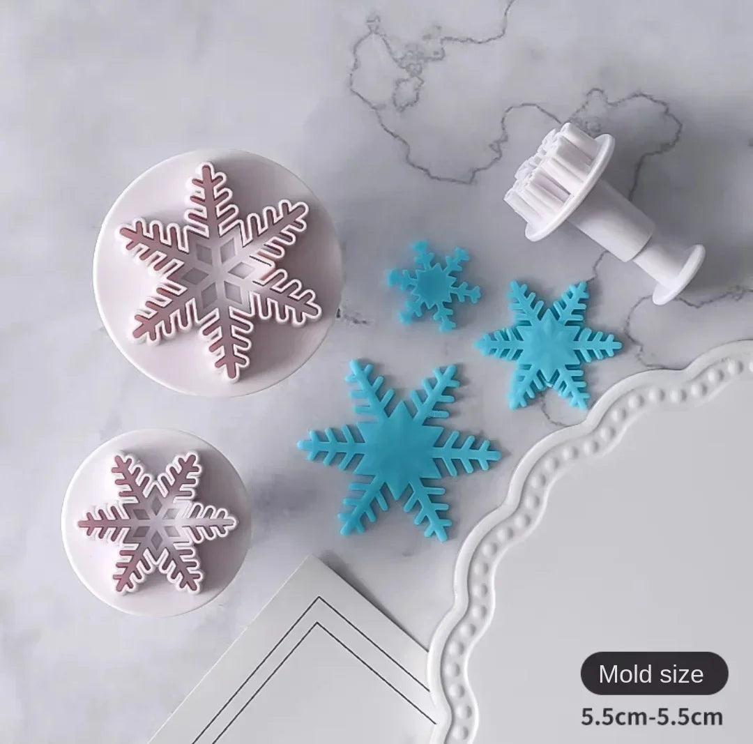 3pcs Snowflake Plunger Mold Cake Decorating Tool Biscuit Cookie Cupcake Mould Kitchen Accessories Fondant Cutting Pastry Cutter
