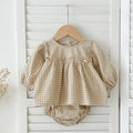 Baby Cotton Clothing Sets 0-2Yrs Autumn New Baby Girl Clothes Set Plaid Tee And Bloomer 2pcs Toddler Kids Vest + Shorts Suit