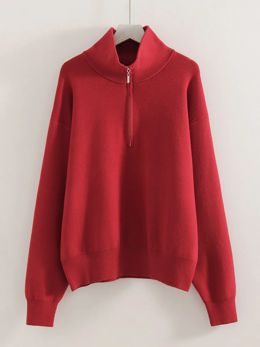 Winter Zipper Sweater Women Warm Oversize Turtleneck Pullovers Autumn Knitted Brown Sweaters Zip Up Women's Red Sweaters Thick