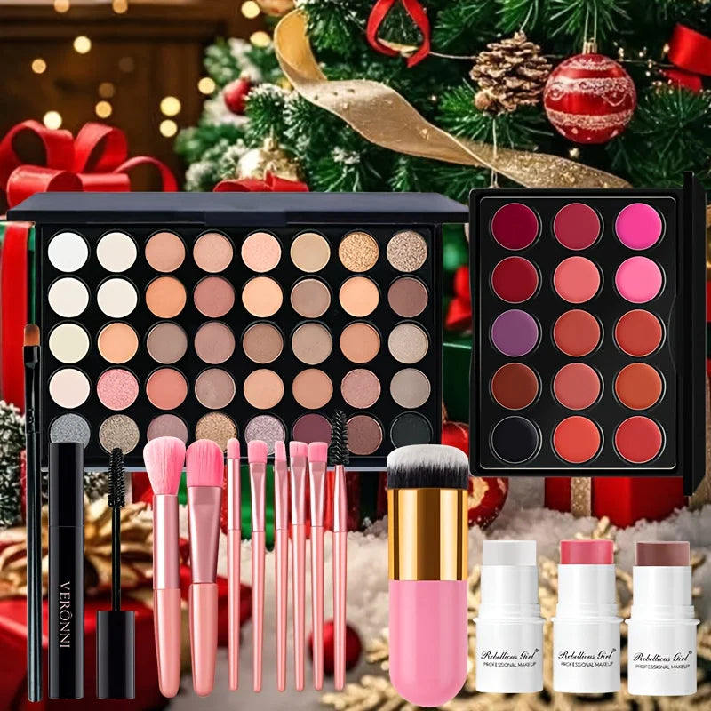 9Pcs All In One Makeup Kit 40 Colors Eyeshadow 15 Shade Lip Palette Blush Stick Mascara Makeup Brushes Lip Brush Full Face Cosme
