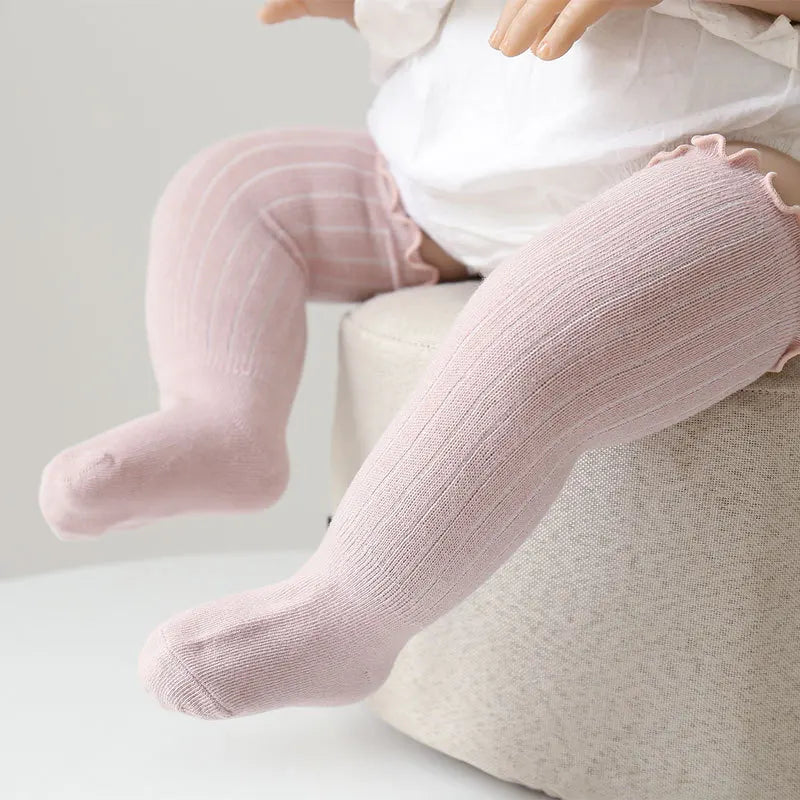 3Pairs/Lot Baby Socks Boys Girls Knee High Kids Frilly Solid Cotton Long Socks Infant Newborn Summer Children Ruffle Cute Socks