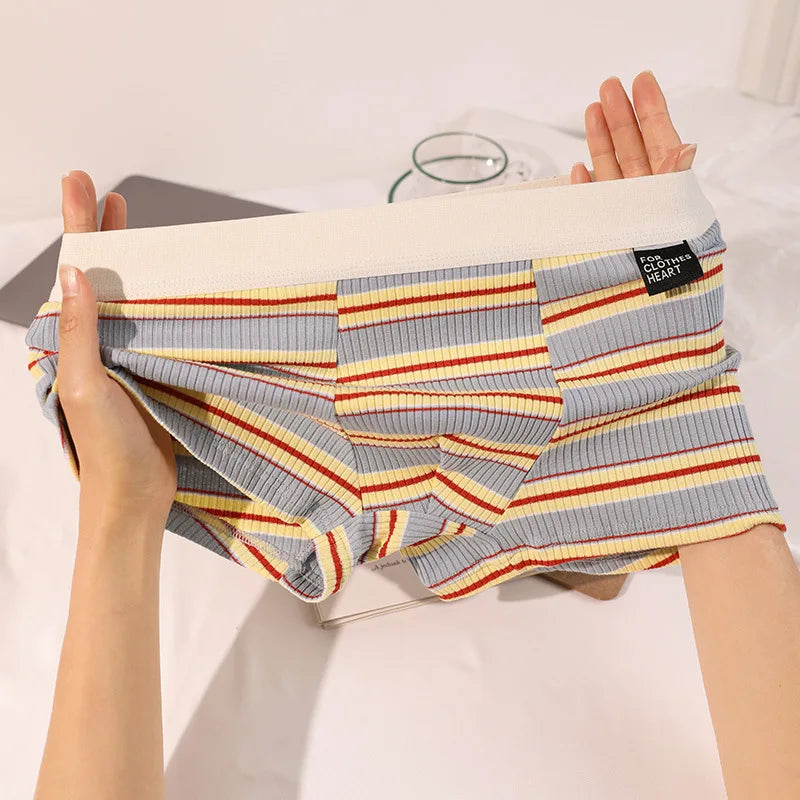 New Men's Underwear: Cotton Boxer Briefs, Plus Size, Mid-Rise, Striped, Breathable Summer Boxer Briefs for Boys, Teen Shorts