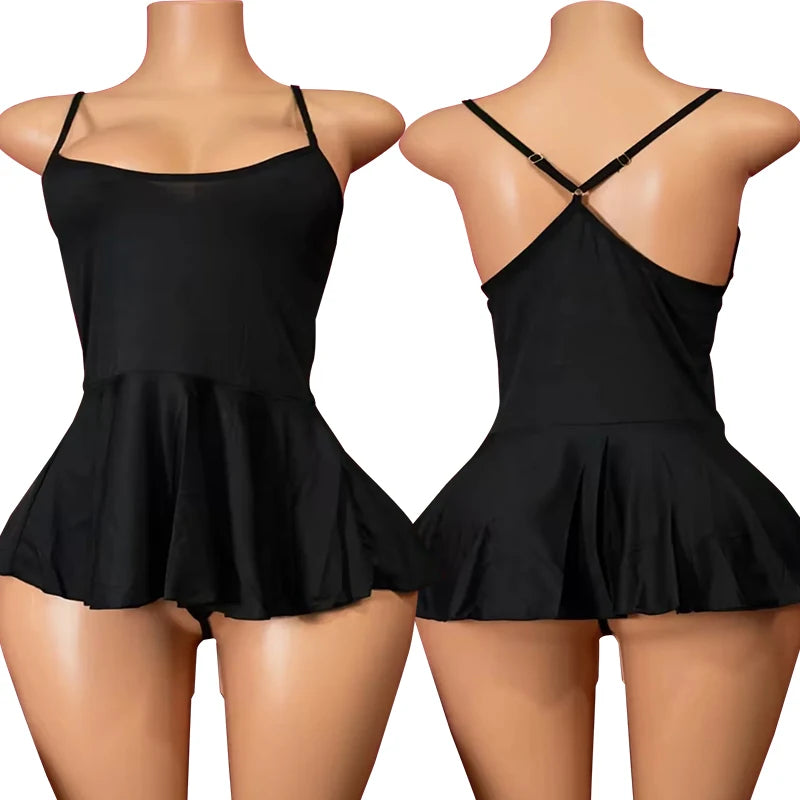 Hot Sexy Nightgowns For Women Erotic Nightie Dress Black Transparent Nightdress Sexy Lingerie Halter Neck Backless Pajamas Set