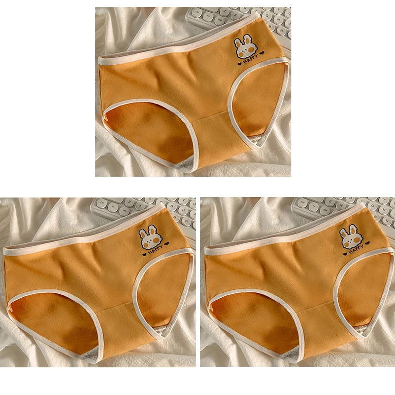 3pcs Cotton Girls Panties Adolescent Mid Waist Underwears Babys Fashion Briefs Breathable Pantys Students Cartoon Print Lingerie