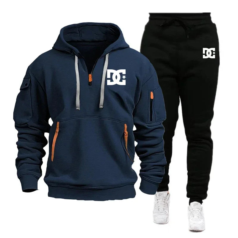2026 New Winter Season Men's Fashion Casual Sports Set - Outdoor Loose Hooded Sweatshirt Pullover + Jogging Pants 2-Piece Set