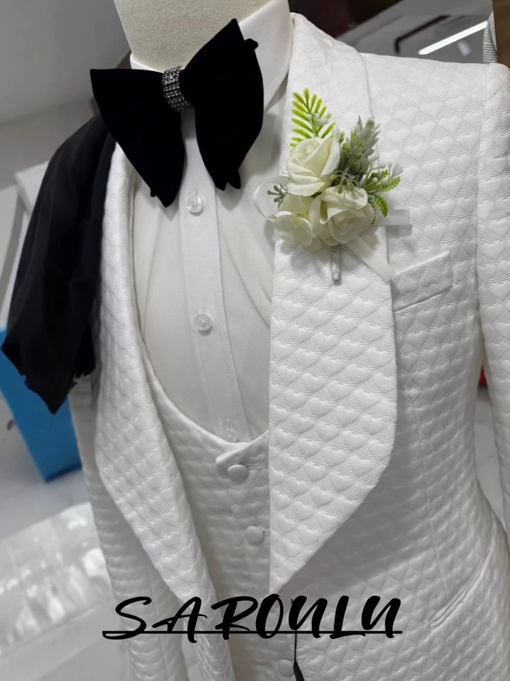 Mens Three Piece Jacquard Suit Set, Real Images Fully Lined High-End Wedding Groom Wear Jacket Vest Pants Set Party Wear for Men