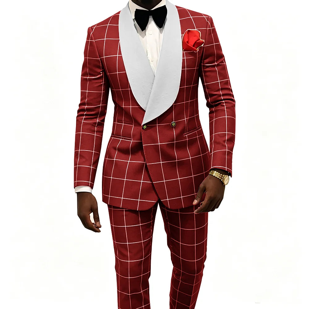Men's Suit – Plaid Fabric, Groom's Tailcoat for Weddings, Classic Custom 2-Piece Suit (Jacket & Trousers)