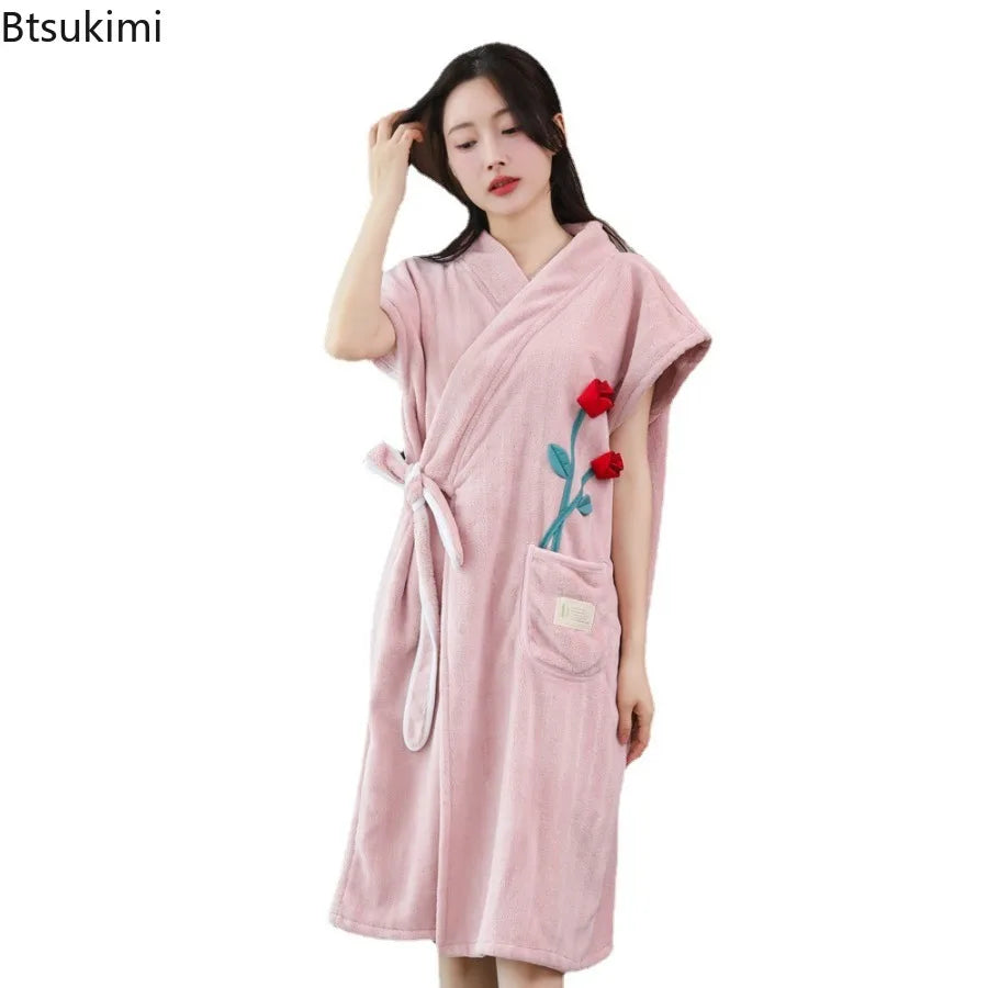Wearable Bath Towel Bathrobe Women's Homewear Absorbent Quick-drying Comfortable Casual Soft Breathable Loose Nightgown Ladies
