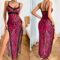 Women Casual Nightgown Sexy Sleeveless V-neck Split Lace Trimmed Hem Floral Sheer Nightdress Female Sleeping Dress Homewear