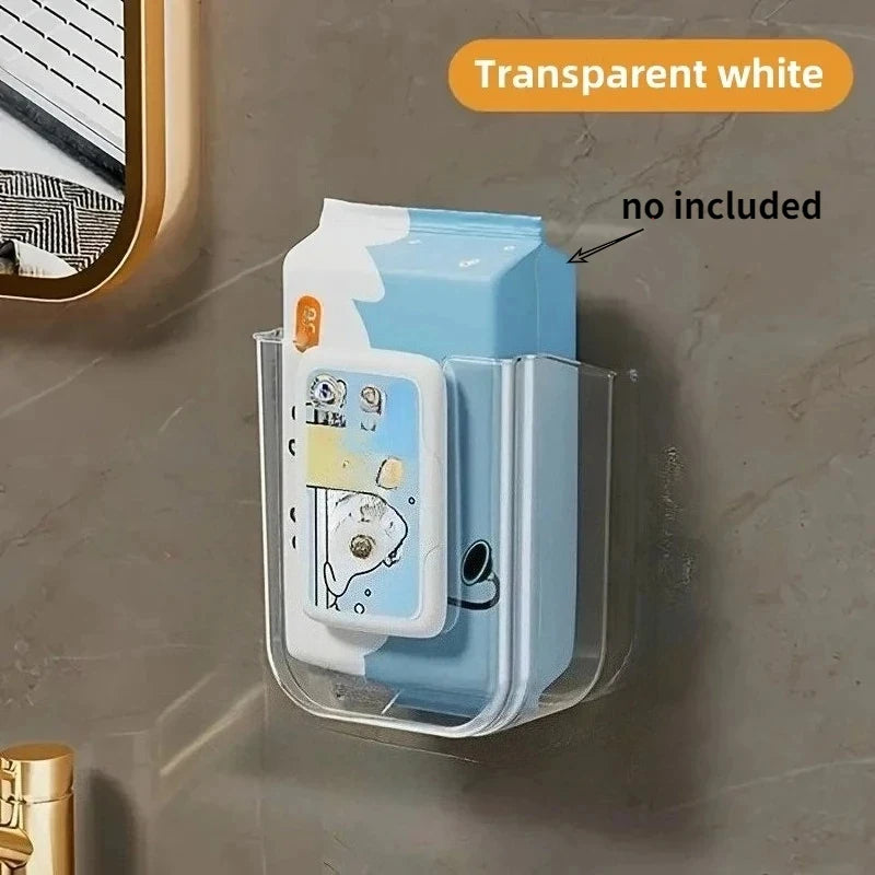 Bathroom Wet Tissue Storage Box Punch-Free Wall Mounted Large Opening Strong Load Bearing Waterproof Organizer