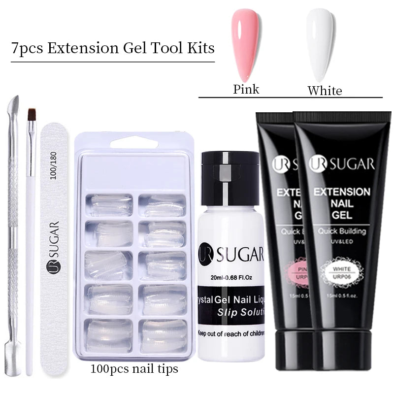 UR SUGAR 15ml Nail Extension Gel Set Acrylic Quick Building Hard Gel For Finger Prolong Form Tips Manicure Extension Tool Kits