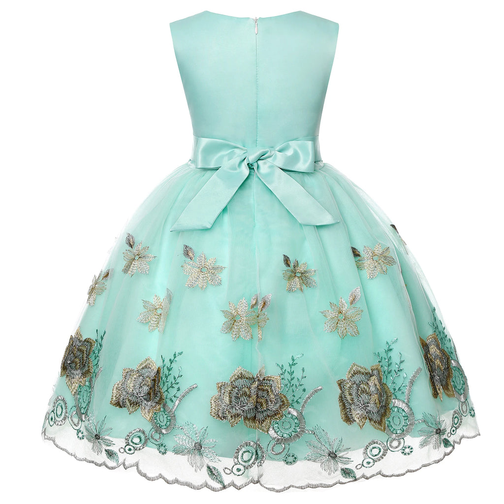 Princess Party Dress for Girls European American Embroidery Lace Net Gauze Flower Child Dress Elegant Frock with Puffy Sleeves