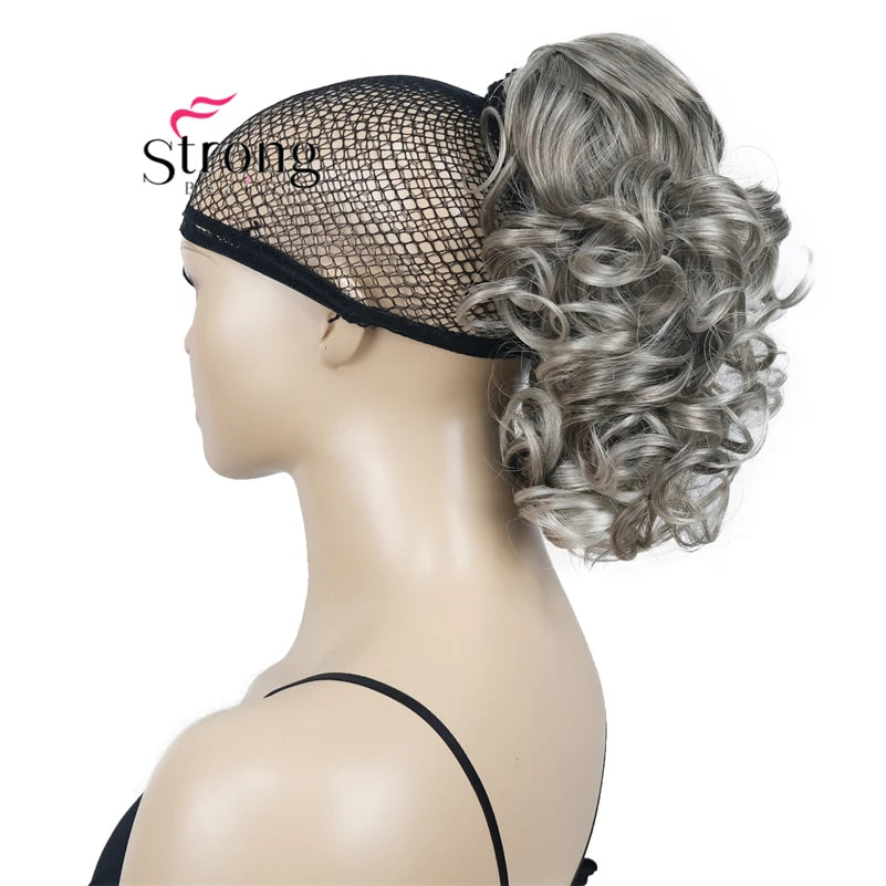 Grey Mix Curly Ponytail Clip In Claw Ponytail Hair Extension Synthetic Hairpiece