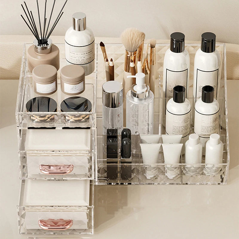 Makeup Organizer [Large Capacity] Cosmetic Organizer with Transparent Drawer - Multi-functional Lipstick & Cosmetic Organizer