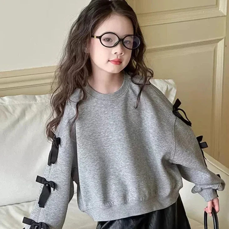 Children's Sweatshirts Girls Hoodie Bow Long Sleeve Top Sweatshirt Kids Clothes for Girls Autumn Spring  Kids Clothes Girls