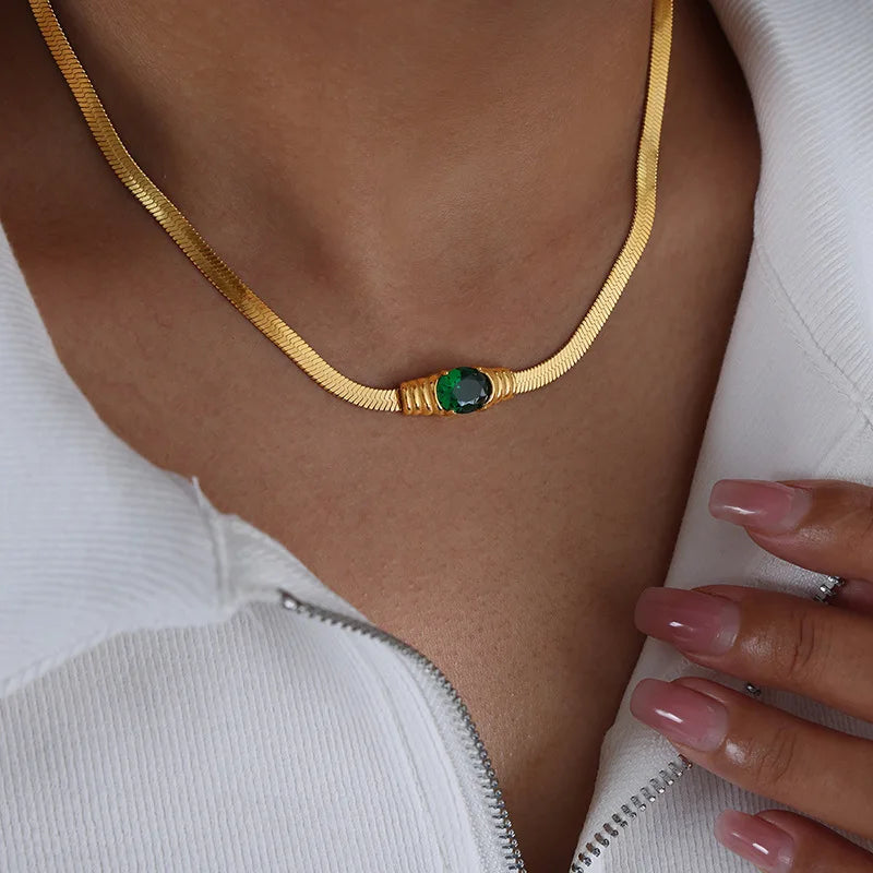 Waterproof And Non-fading Stainless Steel Jewelry Set Geometric Retro Inlaid Multi-color Glass Stone Necklace Bracelet Set Girls