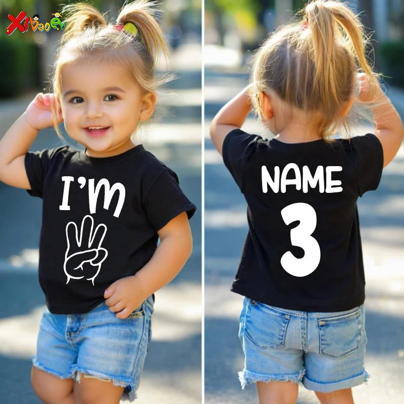Kids Shirt Custom Name I'M 1 2 3 4 5  Years Old Boys Birthday Shirt Children Kids Clothes Shirt Girl TShirt Cute Clothing Design