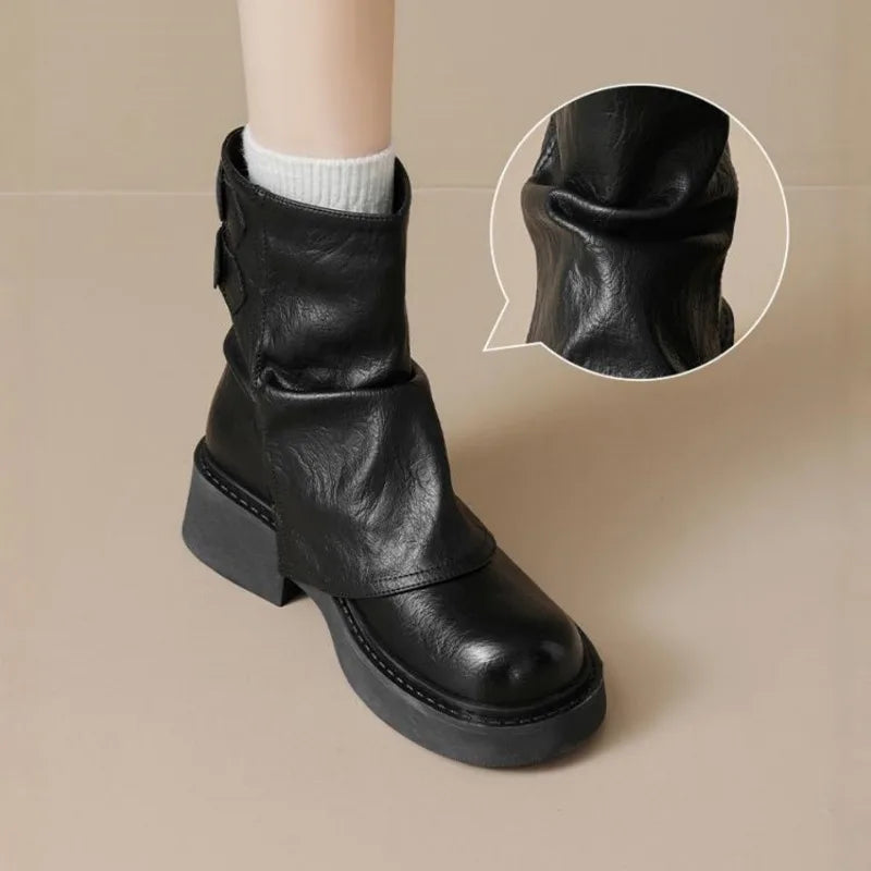 Womens Western Cowgirl Boots Autumn Winter New Waterproof Thick Bottom Casual Shoes Fashion Versatile Women's Short Boots Mujer
