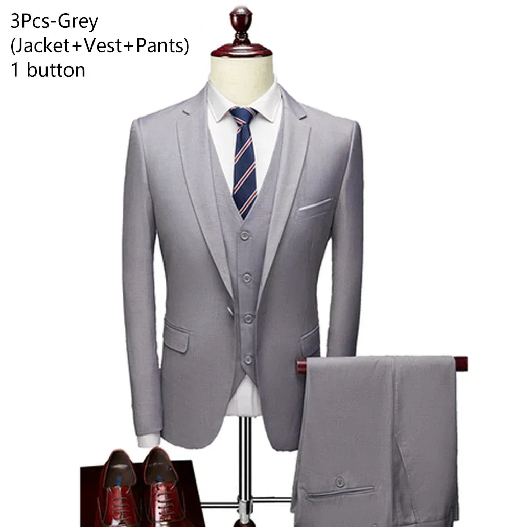 Elegant Suits For Men 3 Pieces 2 Set Fashion Classic Casual Full Jackets Vest Pants Blazers Outfit 2026 Formal Costume