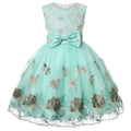 Princess Party Dress for Girls European American Embroidery Lace Net Gauze Flower Child Dress Elegant Frock with Puffy Sleeves