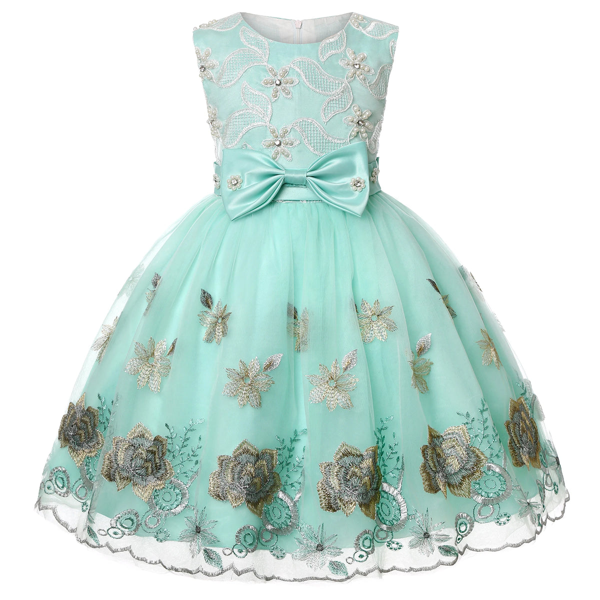 Princess Party Dress for Girls European American Embroidery Lace Net Gauze Flower Child Dress Elegant Frock with Puffy Sleeves