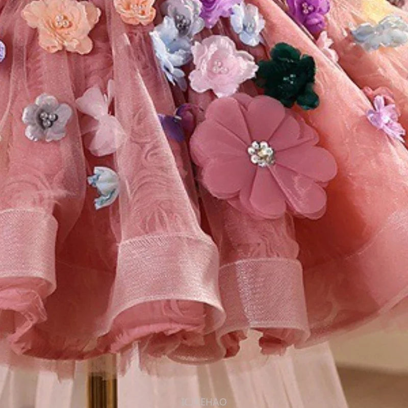 Elegant Dress For Girls Flower Princess Dresses Kids Birthday Party Pageant Gown Piano Recital Host Outfit Children Costumes