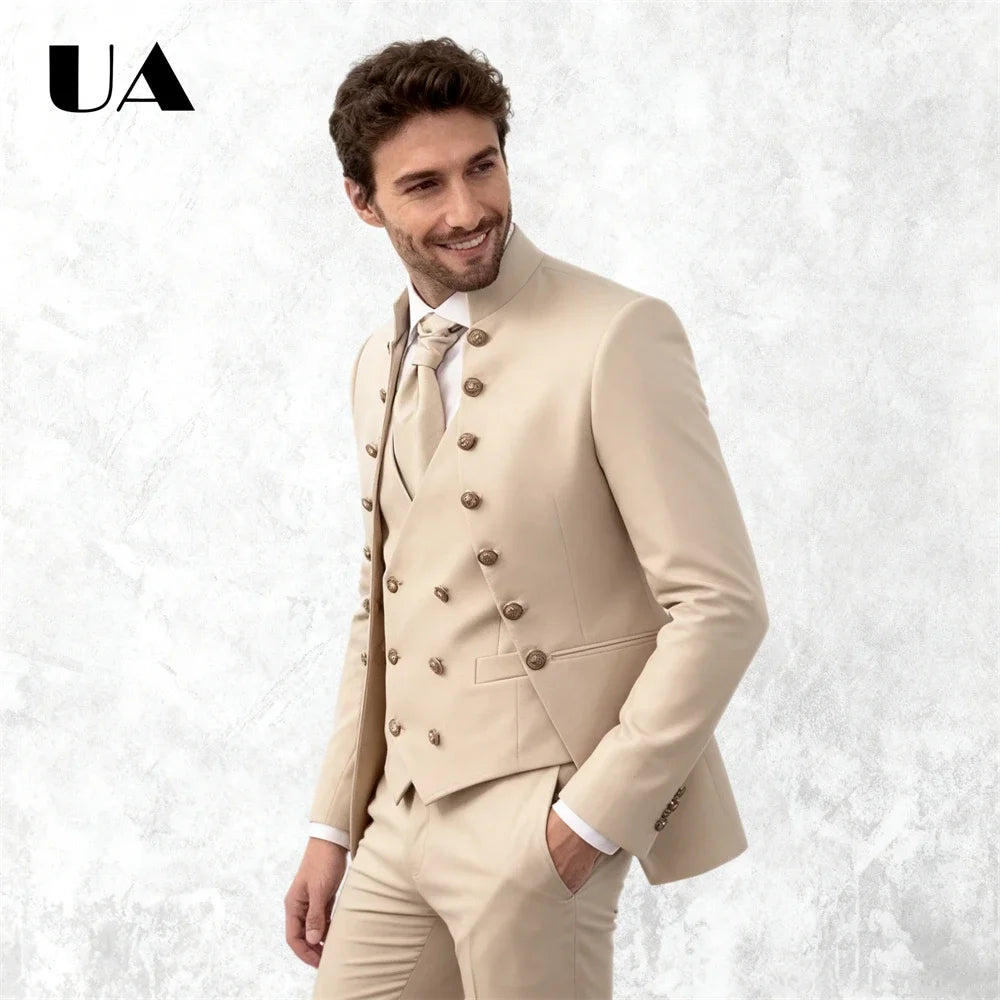 Hochzeitsanzug für Herren, afrikanischer Stil, dreiteiliger Anzug mit maßgeschneiderter Passform, Sakko, Weste und Hose, auch in Übergrößen