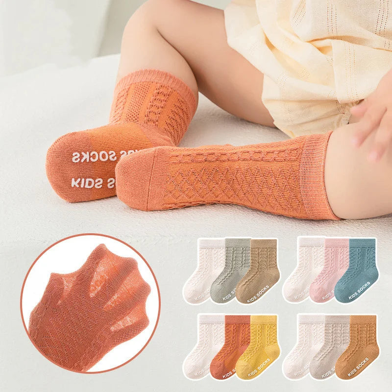 3Pairs/lot Children's Socks For Girls Boys Cotton Casual Kids Sock Spring Summer Baby Toddler Floor Home Sock Non-slip 1-5Years