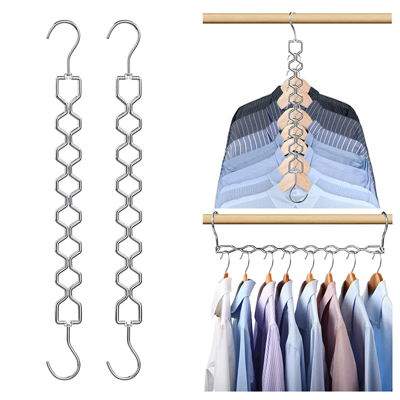 2Pcs Space Saving Hangers For Clothes Magic Collapsible Clothes Space Saver Metal Hanger Organizer With 360 Swivel Hook-New