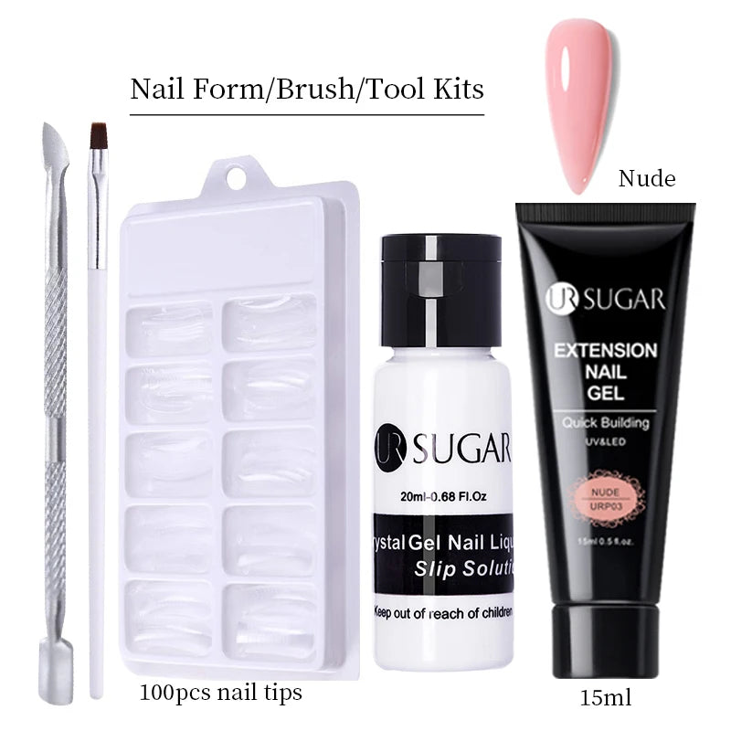 UR SUGAR 15ml Nail Extension Gel Set Acrylic Quick Building Hard Gel For Finger Prolong Form Tips Manicure Extension Tool Kits