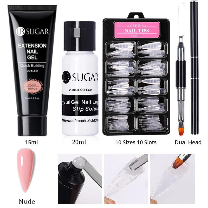UR SUGAR 15ml Nail Extension Gel Set Acrylic Quick Building Hard Gel For Finger Prolong Form Tips Manicure Extension Tool Kits