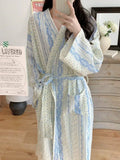 Women's Bathrobe: All-Season Long-Sleeve Striped Kimono-Style Robe – Loose-Fitting, Relaxed, Retro-Style Pajamas and Loungewear