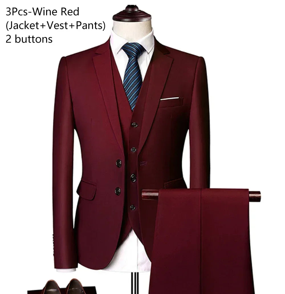 Elegant Suits For Men 3 Pieces 2 Set Fashion Classic Casual Full Jackets Vest Pants Blazers Outfit 2026 Formal Costume