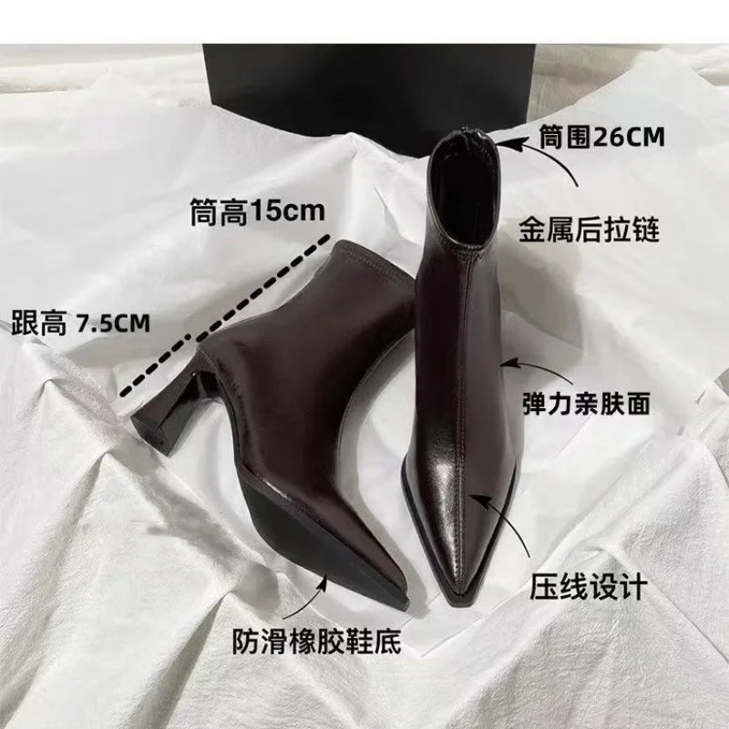 Elegant Pointed Sexy and Durable Work Boots with Thick Soles in Winter Fashionable and Popular New Comfortable Women's Boots