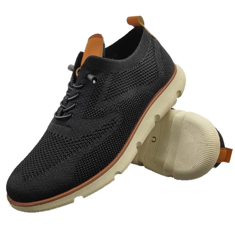 Men Knit Oxford Shoes Breathable Fly Woven Upper Lightweight Thick Sole Lace-up Casual Business Walking Sneakers